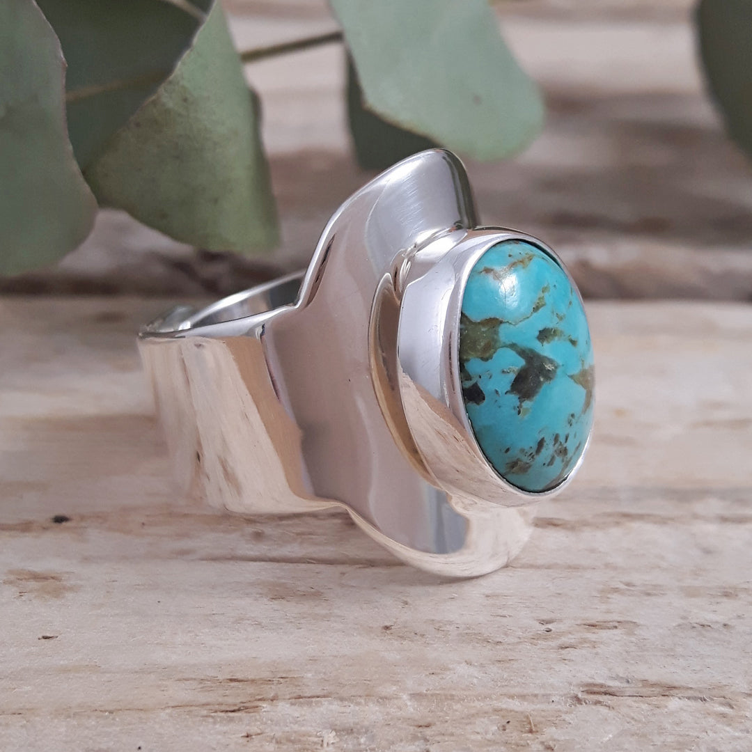 Wide selling Band Turquoise Ring Sterling