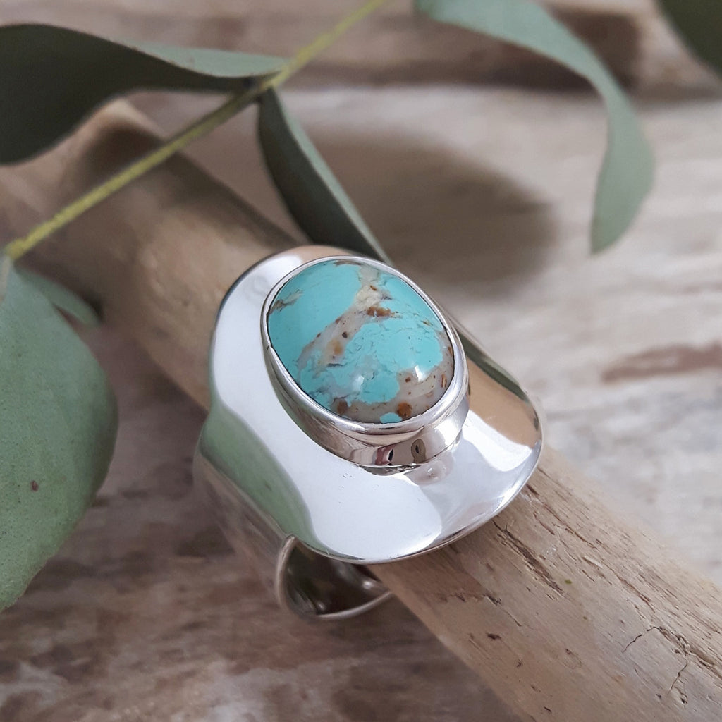 Wide Band Turquoise Ring cheapest Sterling