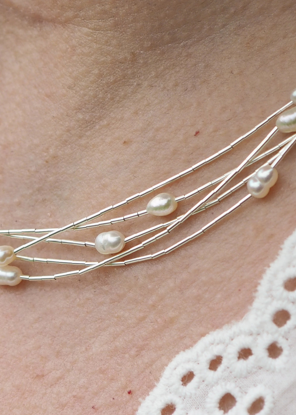 Evelyn 5 White Pearl Necklace