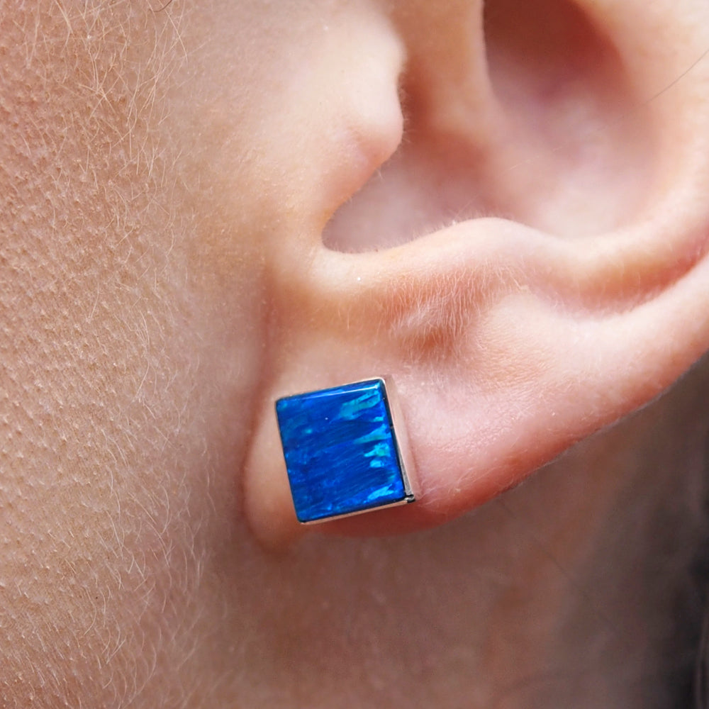 Flinder Blue Square Stud Earrings