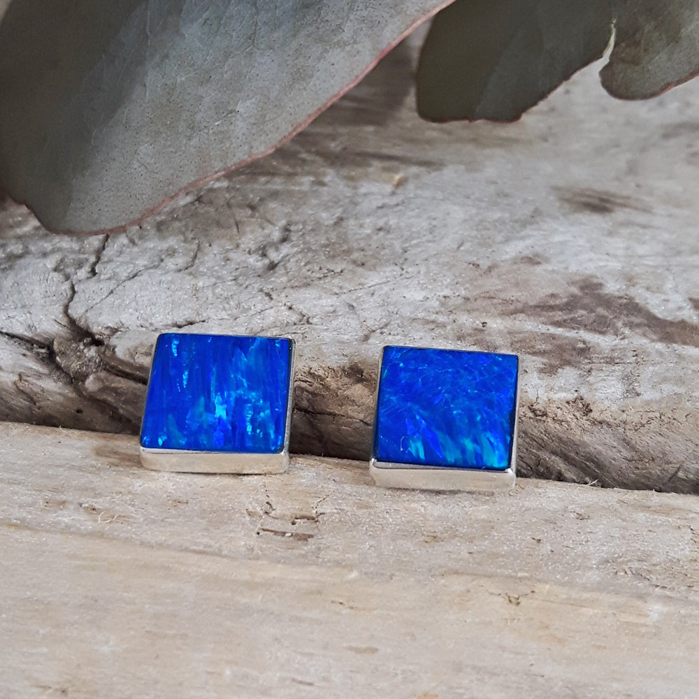 Flinder Blue Square Stud Earrings