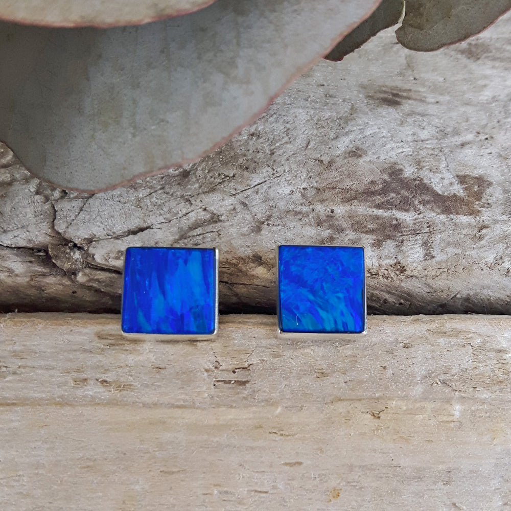 Flinder Blue Square Stud Earrings