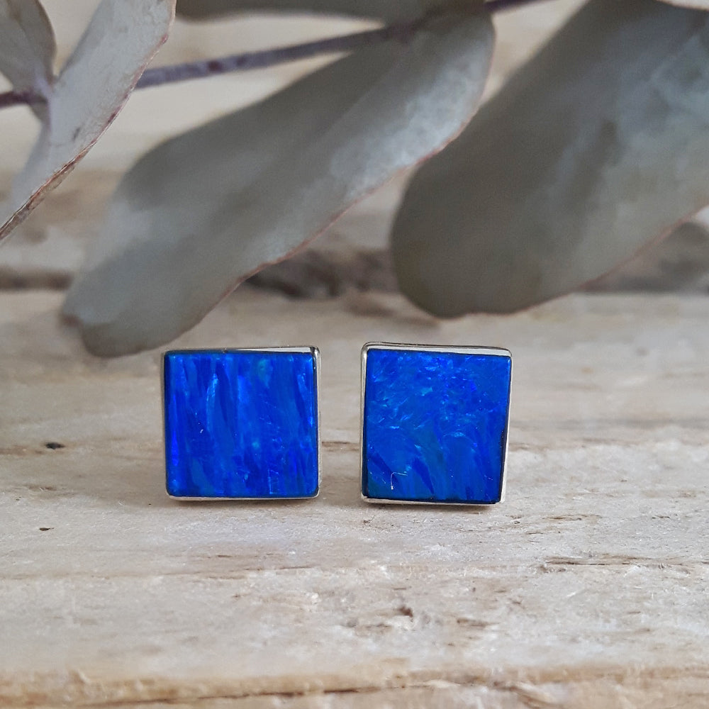 Flinder Blue Square Stud Earrings