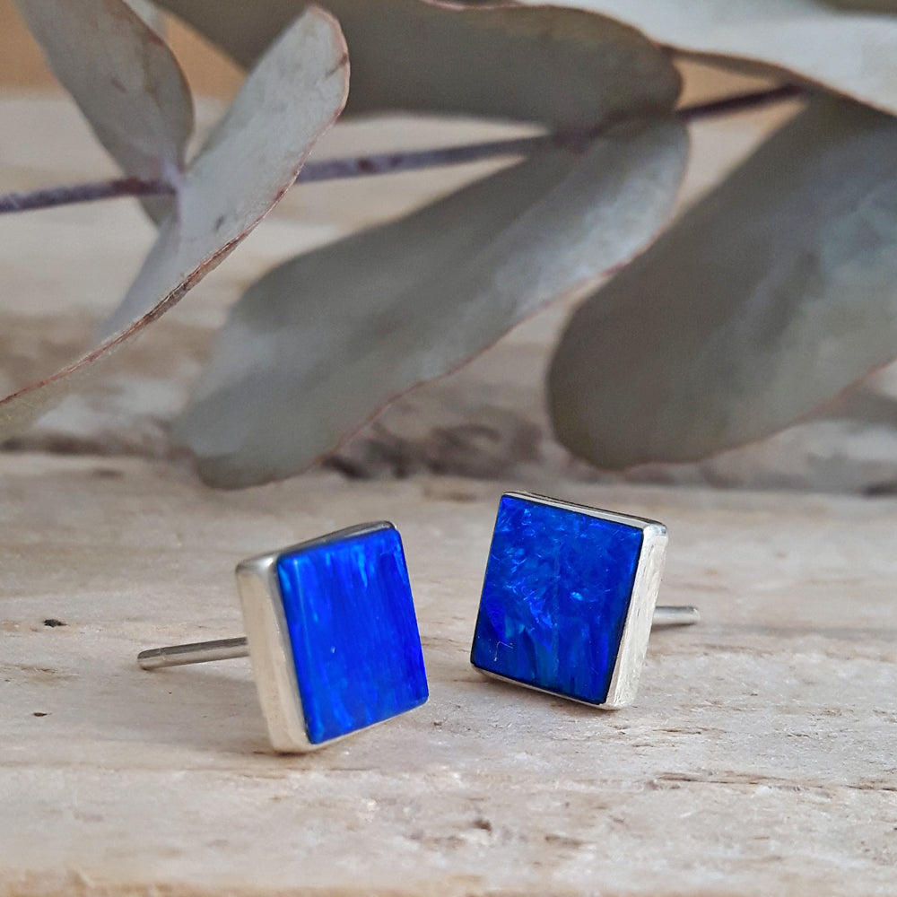 Flinder Blue Square Stud Earrings