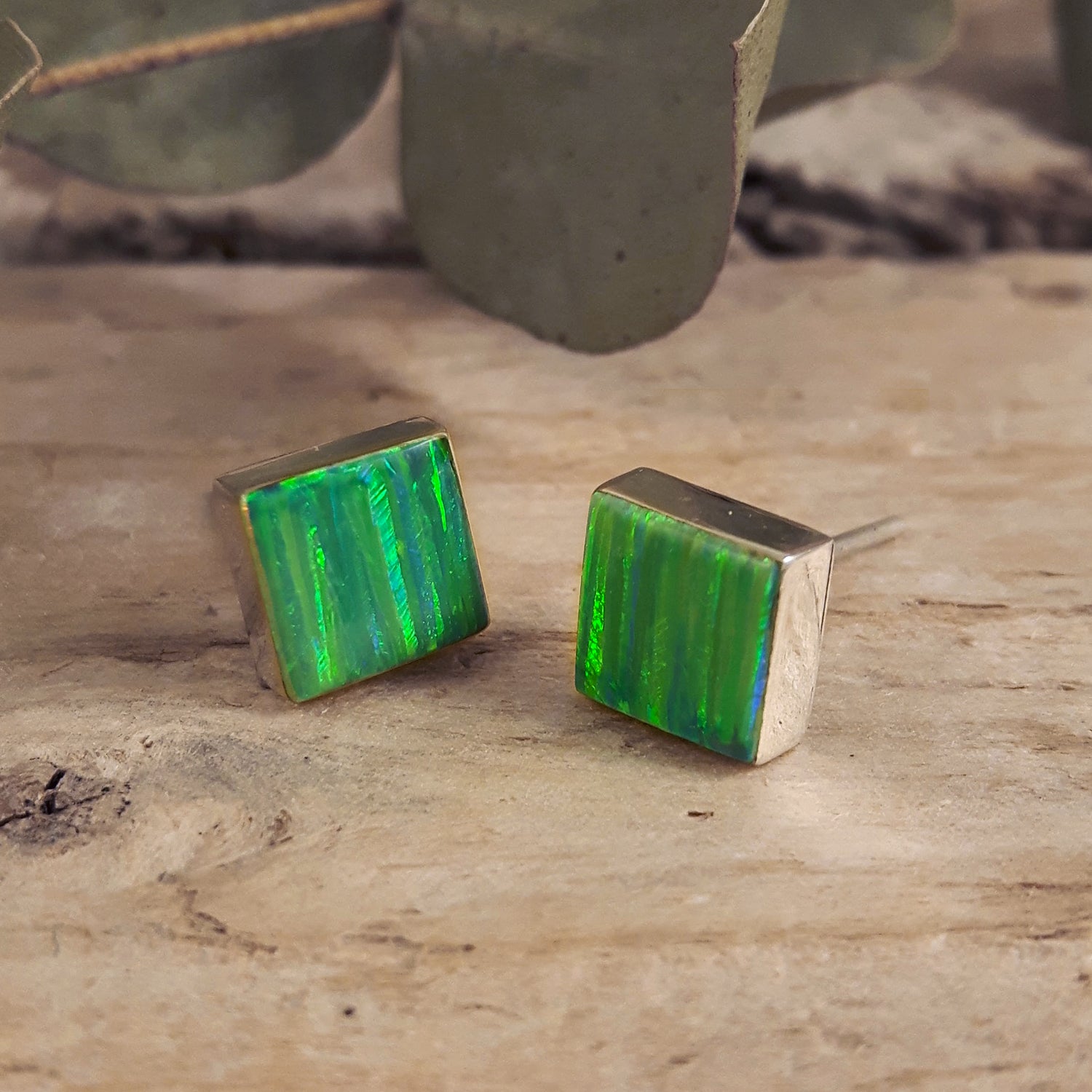 Flinder Green Square Stud Earrings