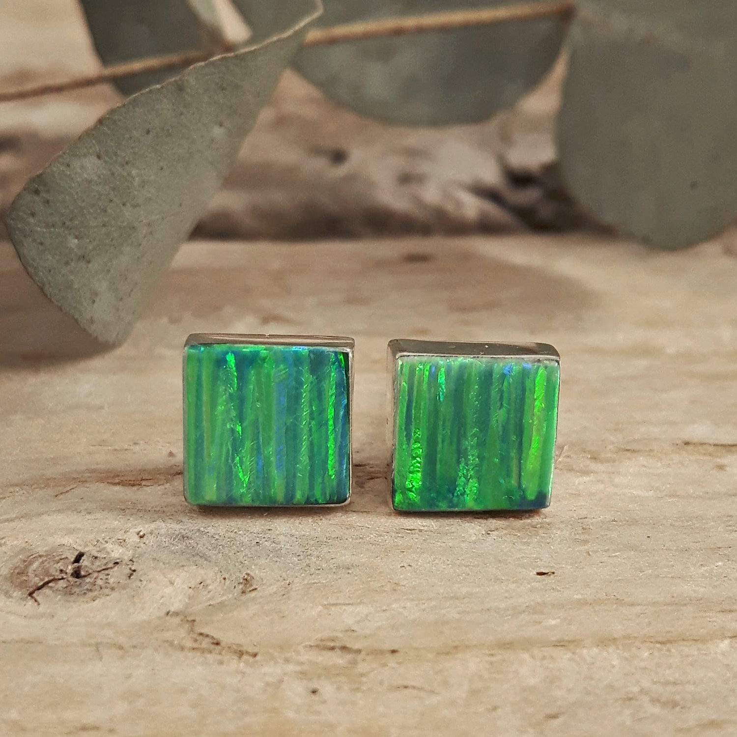 Flinder Green Square Stud Earrings