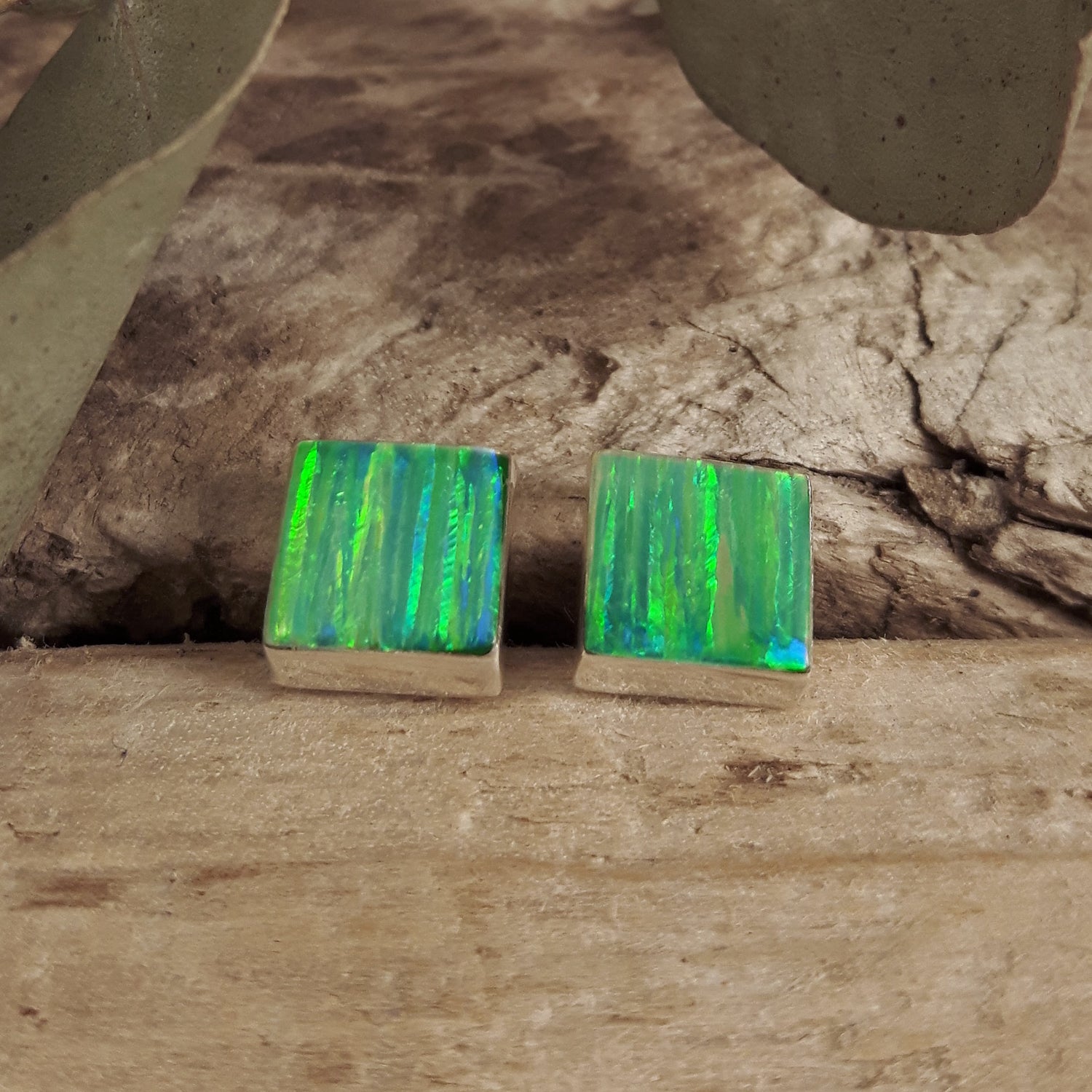 Flinder Green Square Stud Earrings