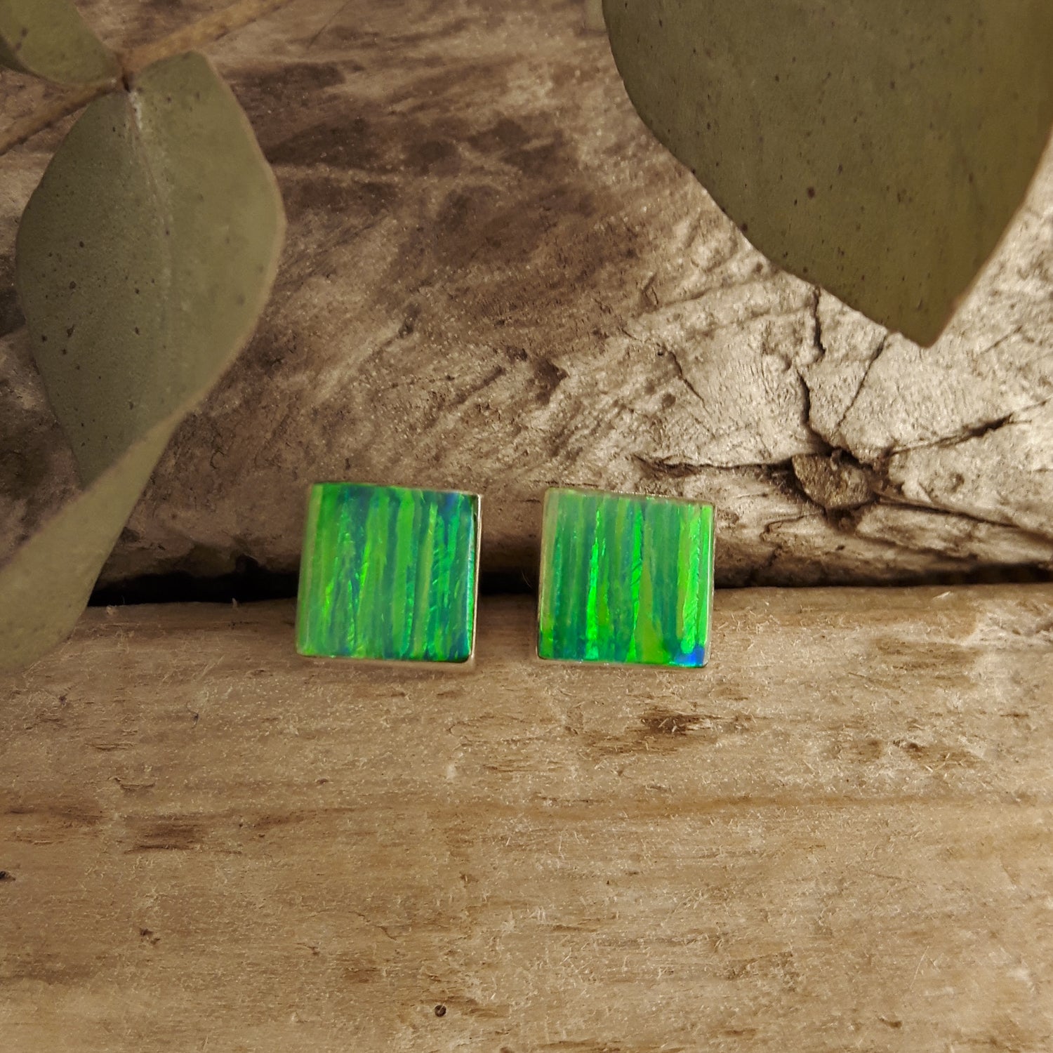 Flinder Green Square Stud Earrings