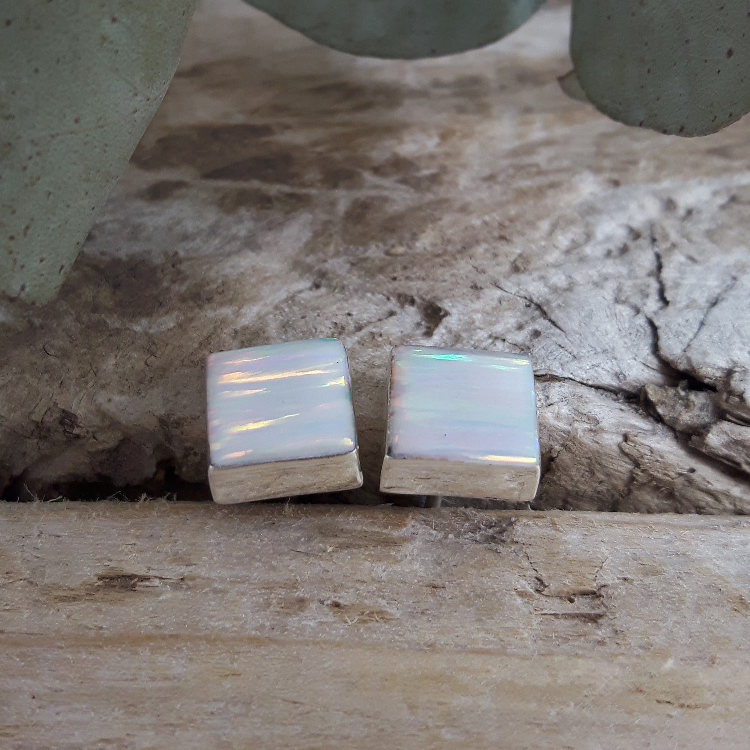 Flinder White Square Stud Earrings