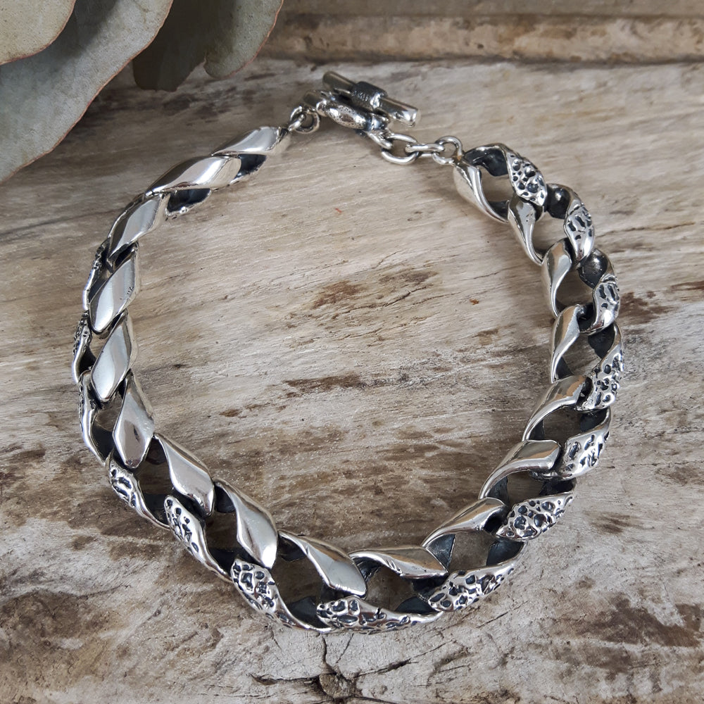 Lex Curb Oxidised T-bar Bracelet