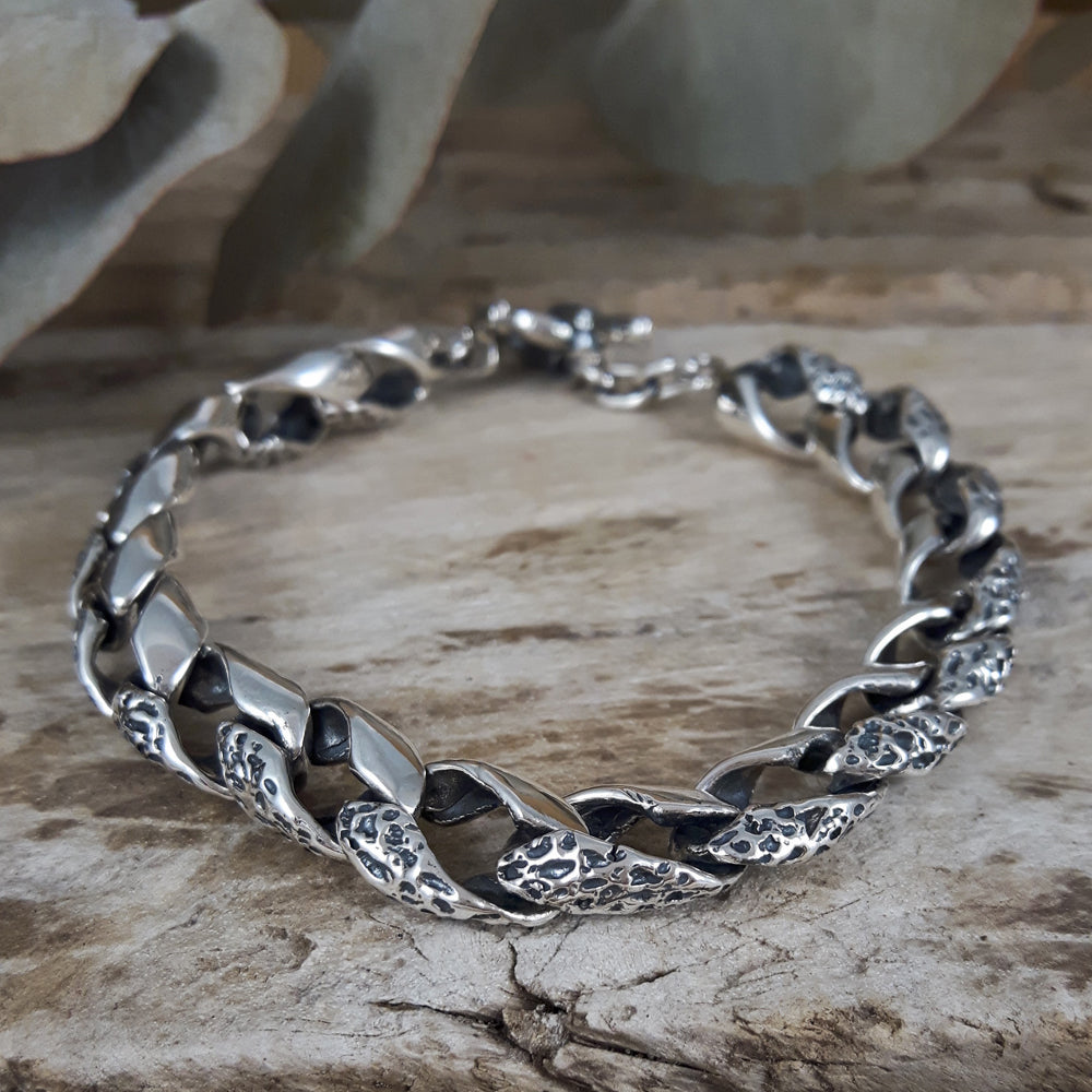 Lex Curb Oxidised T-bar Bracelet