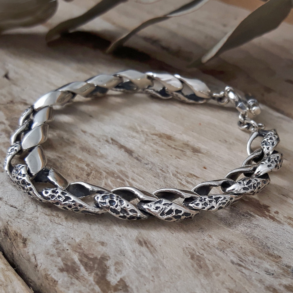 Lex Curb Oxidised T-bar Bracelet