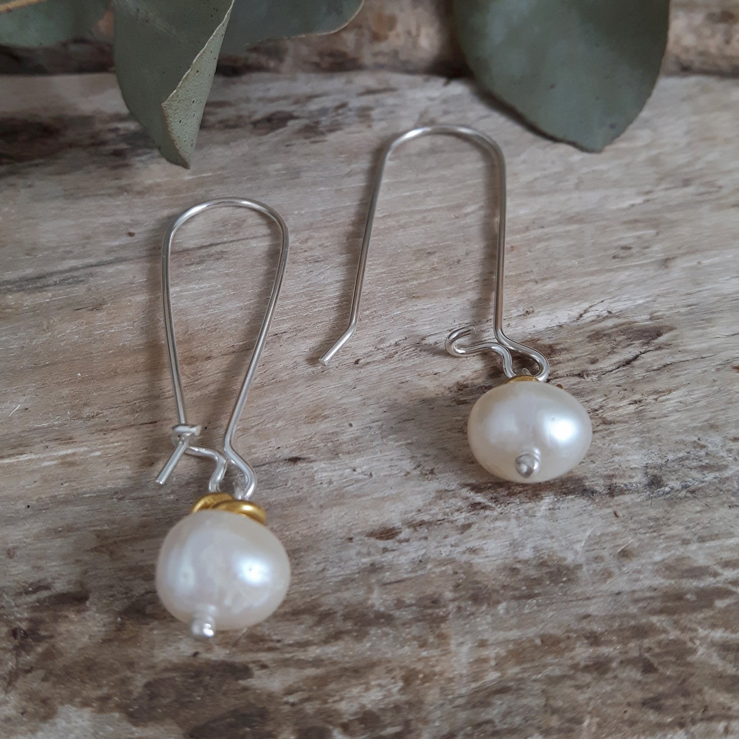 Mary AU White Pearl Long Hook Drop Earrings