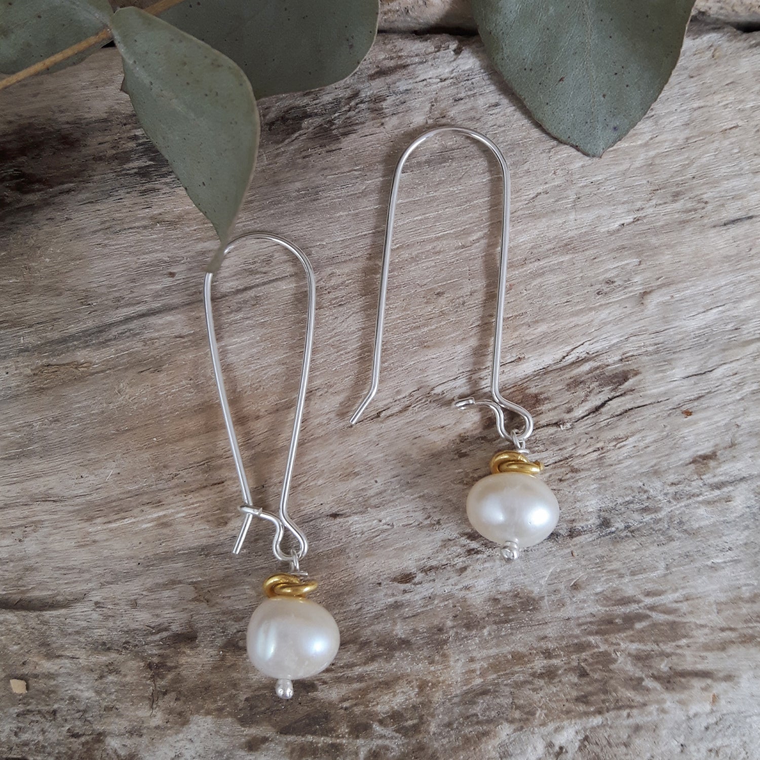 Mary AU White Pearl Long Hook Drop Earrings