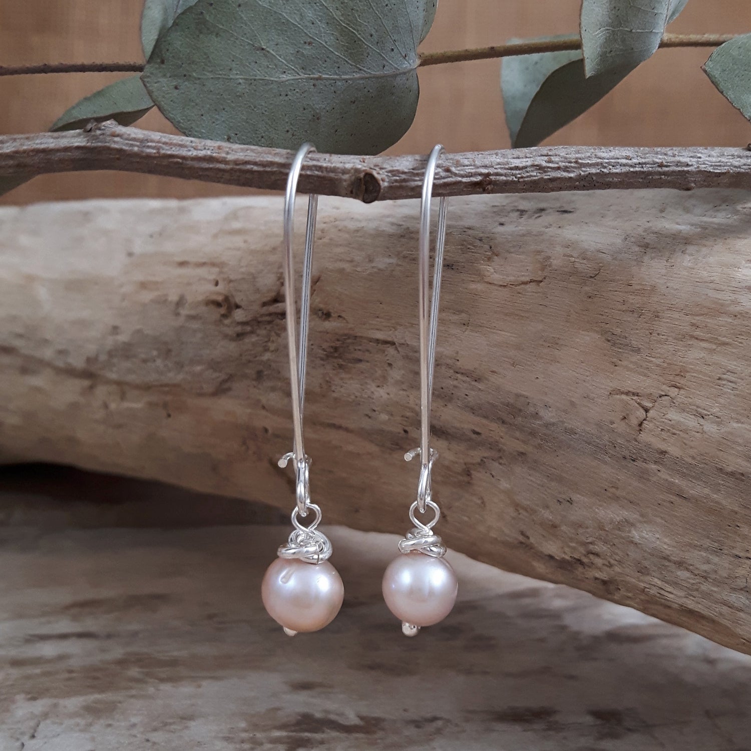 Mary Pink Pearl Drop Long Hook Earrings