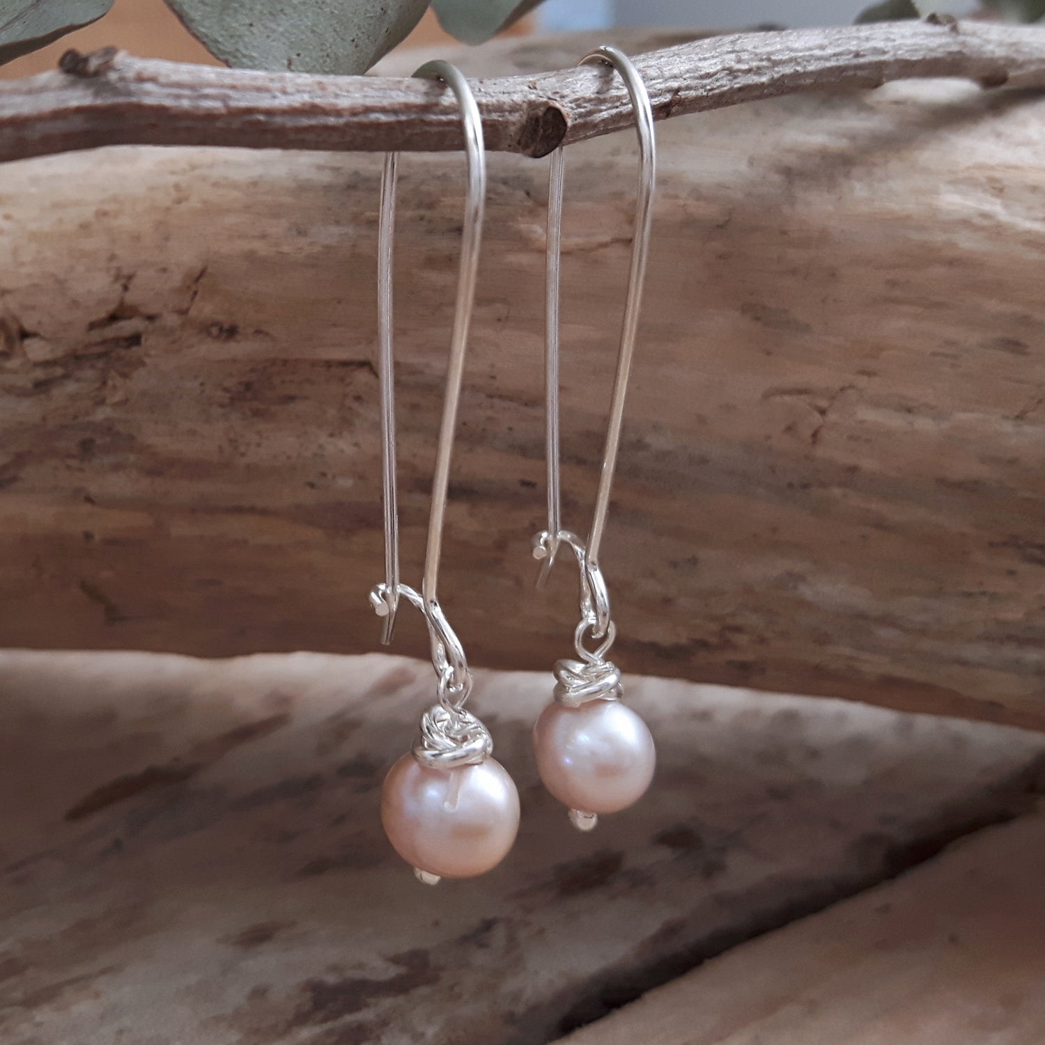 Mary Pink Pearl Drop Long Hook Earrings