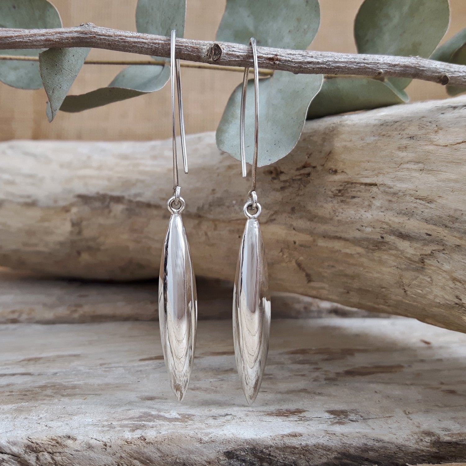 Rioja Long Polished Silver Drop Earrings