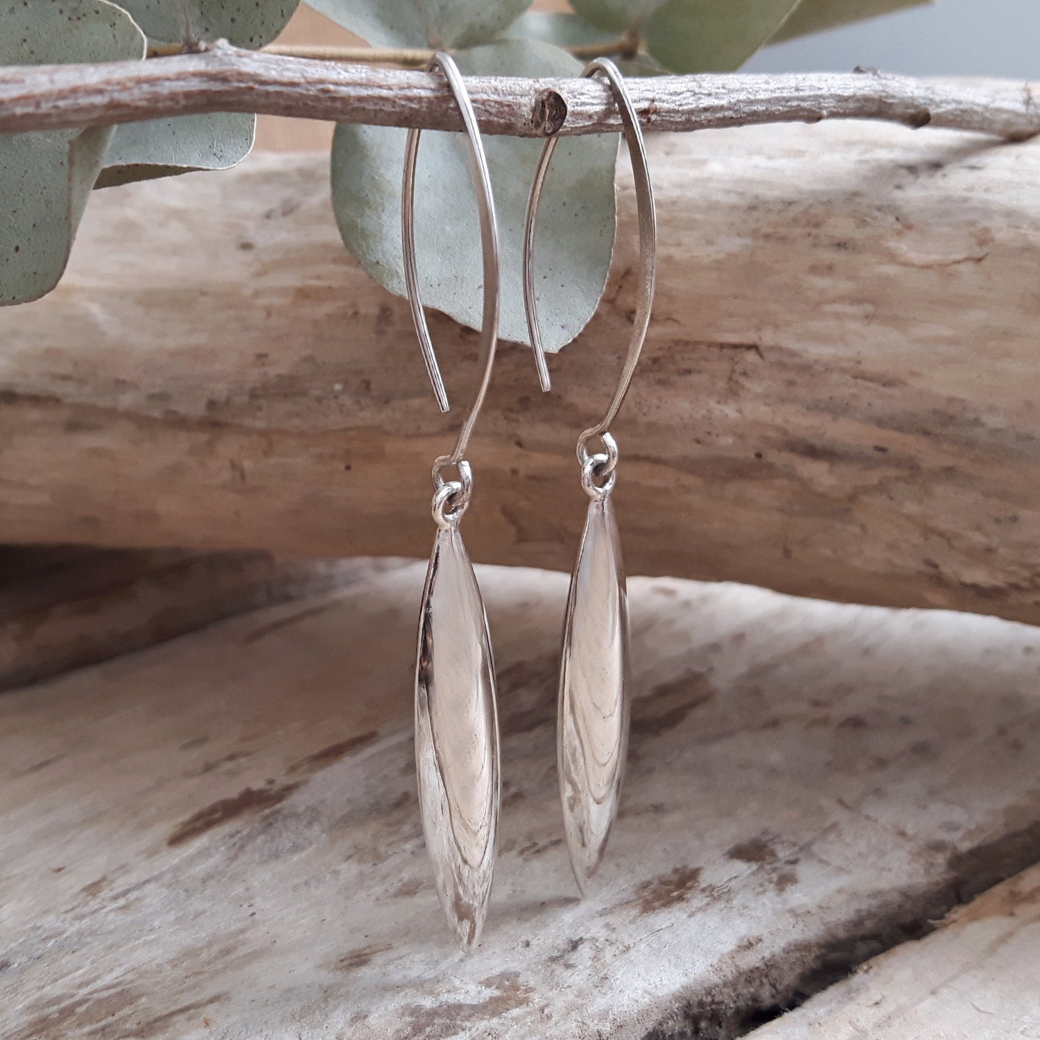 Rioja Long Polished Silver Drop Earrings