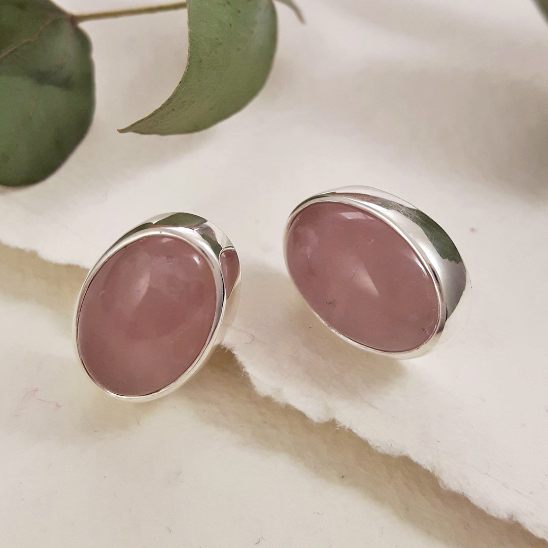 Rose Quartz Large Stud Earrings