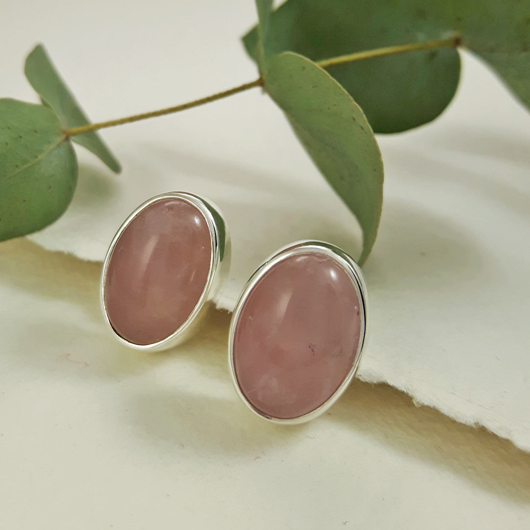 Rose Quartz Large Stud Earrings