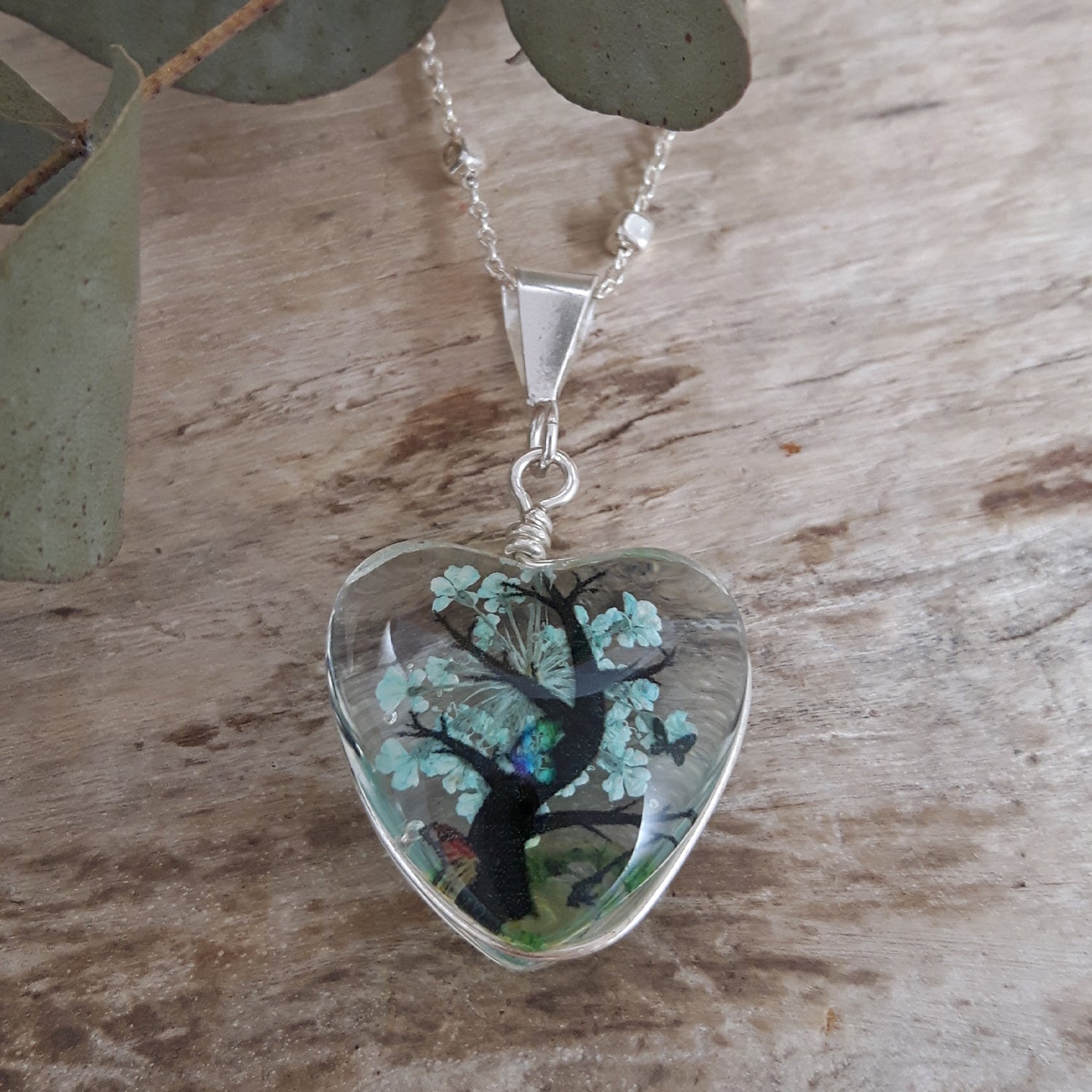 SAMPLE Flores Aqua Blossom Tree Heart Pendant