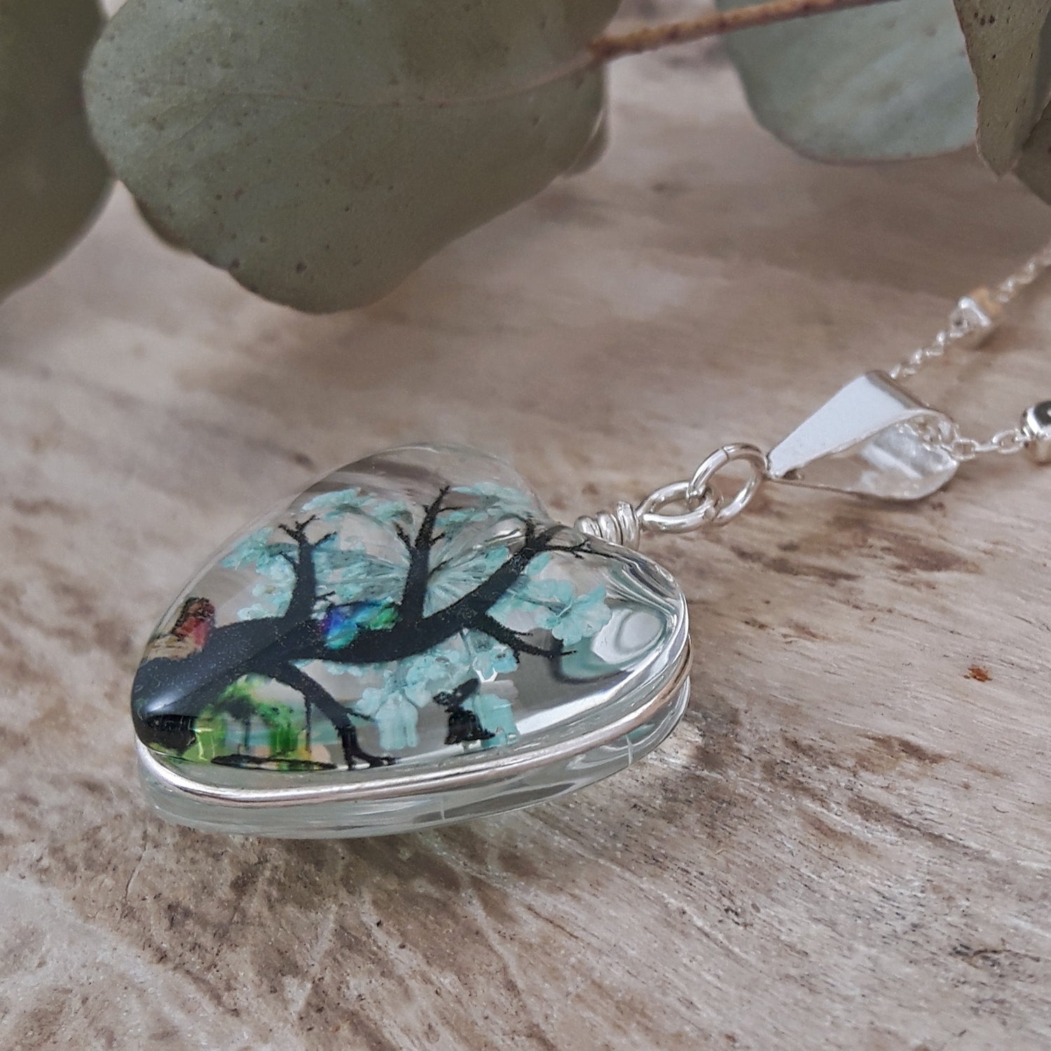 SAMPLE Flores Aqua Blossom Tree Heart Pendant