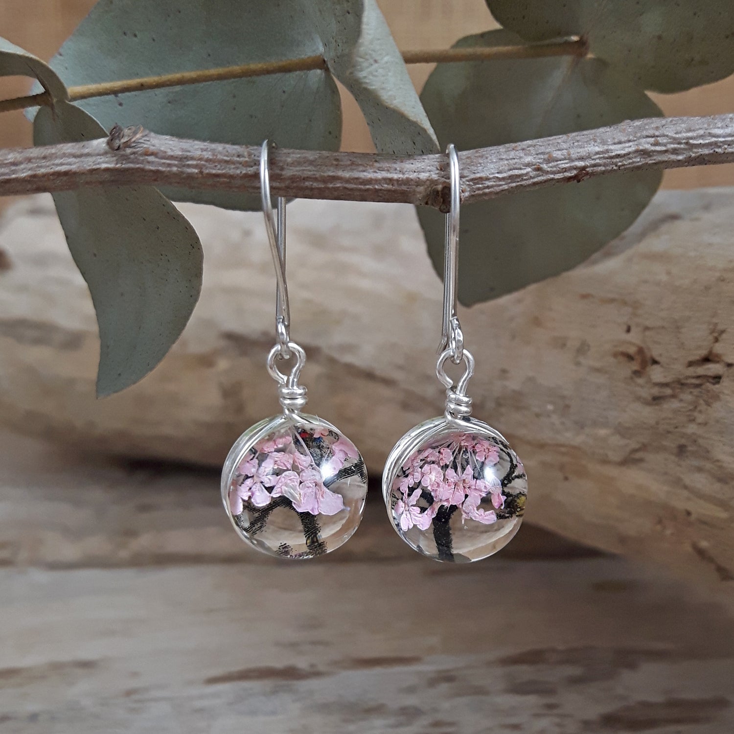 SAMPLE Flores Mini Pink Blossom Tree Drop Earrings