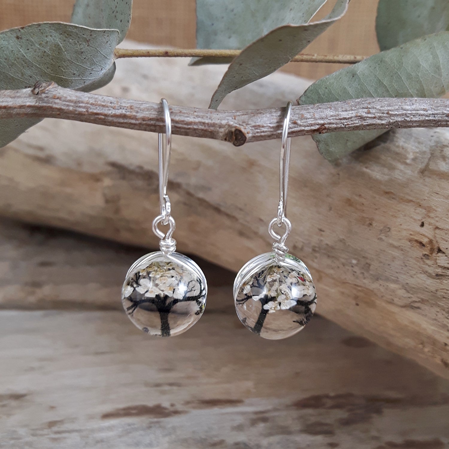 SAMPLE Flores Mini White Blossom Tree Drop Earrings