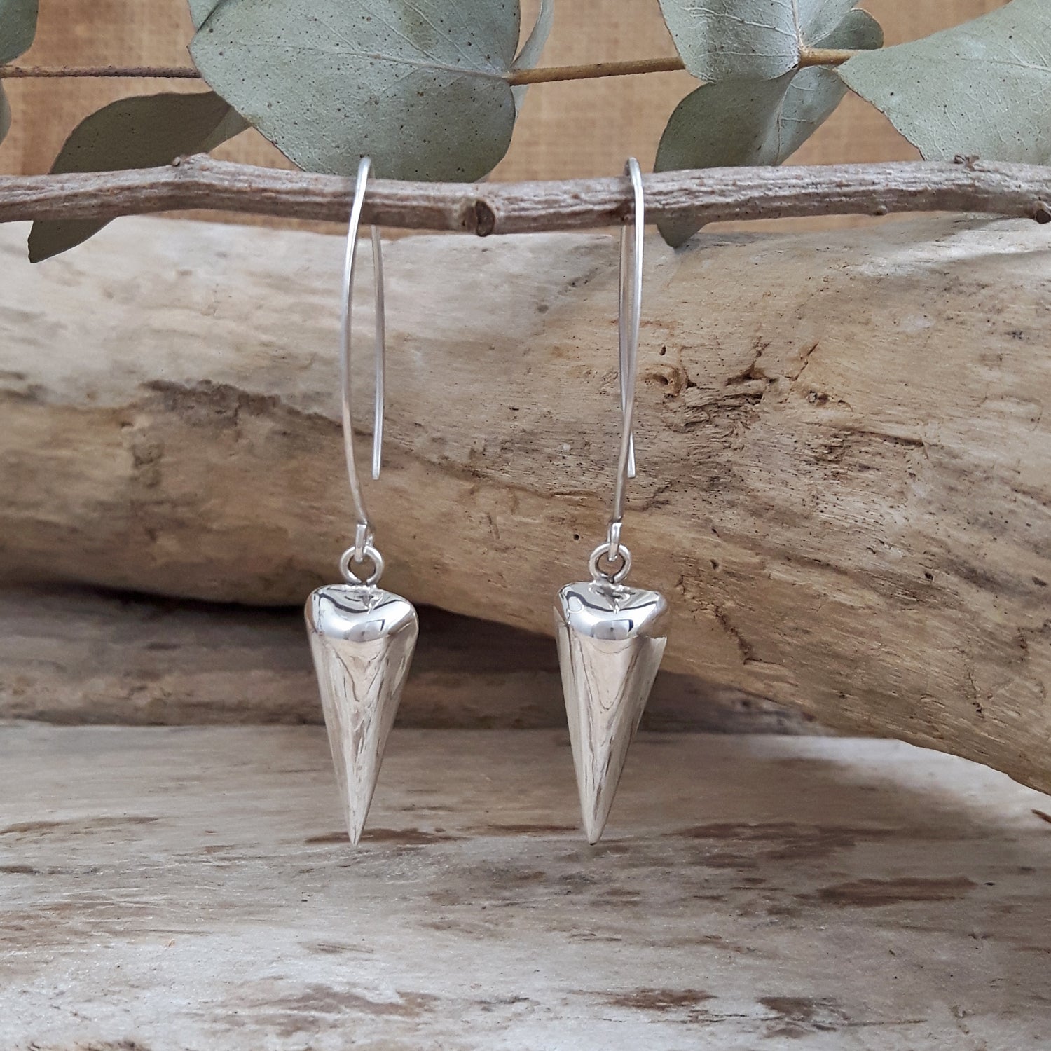 Verity Long Polished Silver Drop Earrings