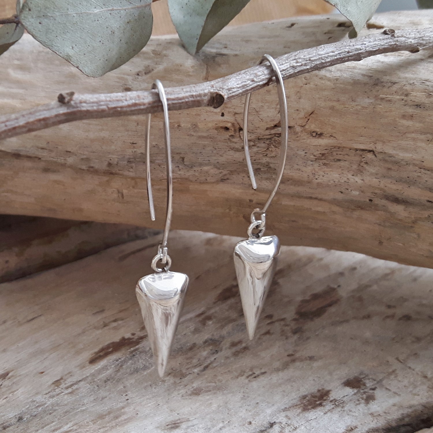 Verity Long Polished Silver Drop Earrings