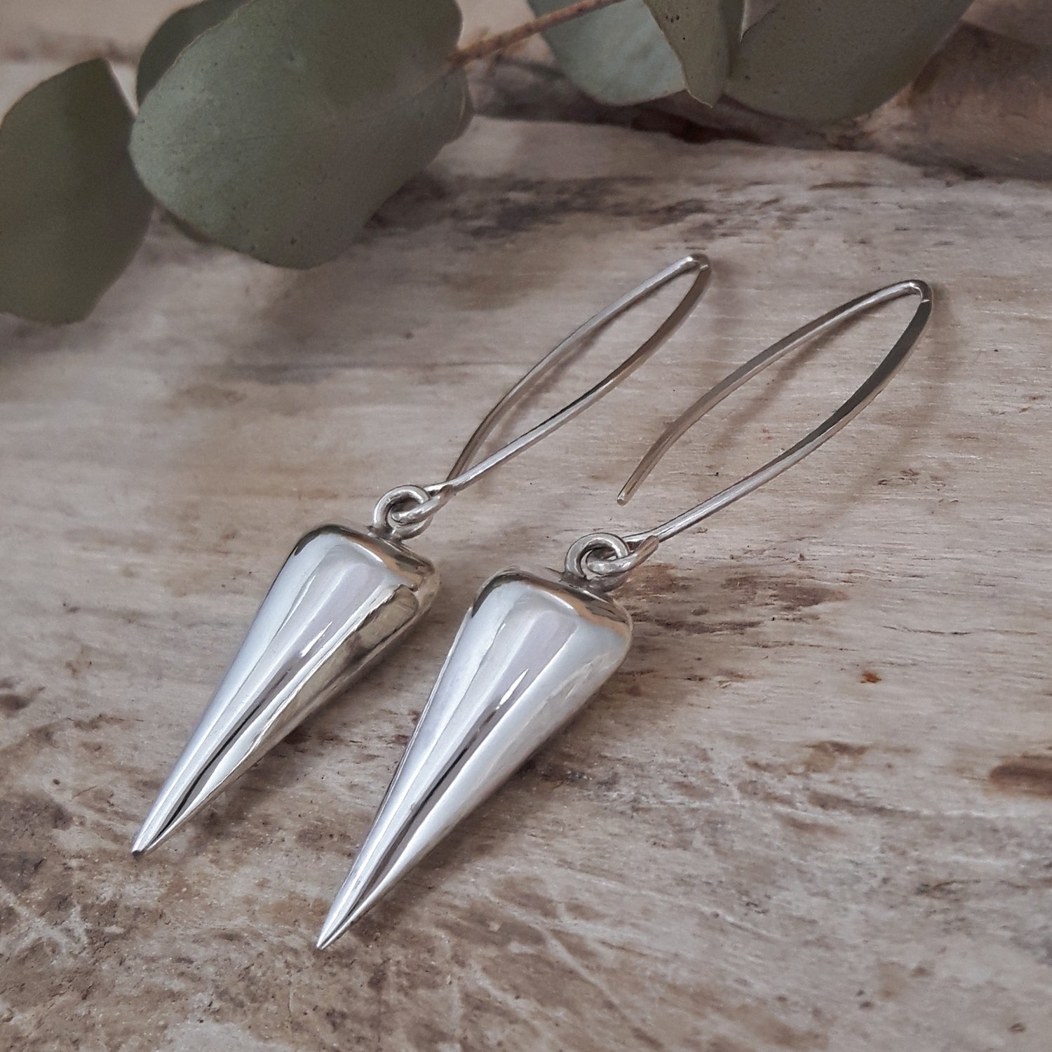 Verity Long Polished Silver Drop Earrings