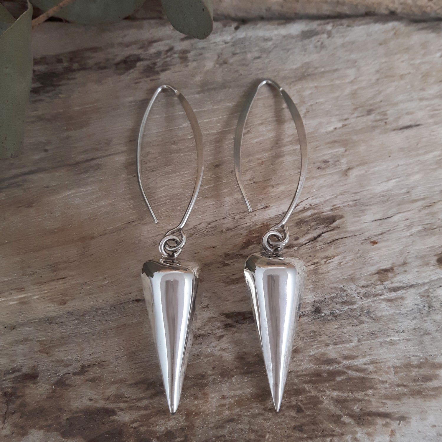 Verity Long Polished Silver Drop Earrings