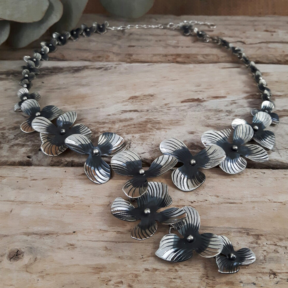 Viola Oxidised 32 Flower Necklace