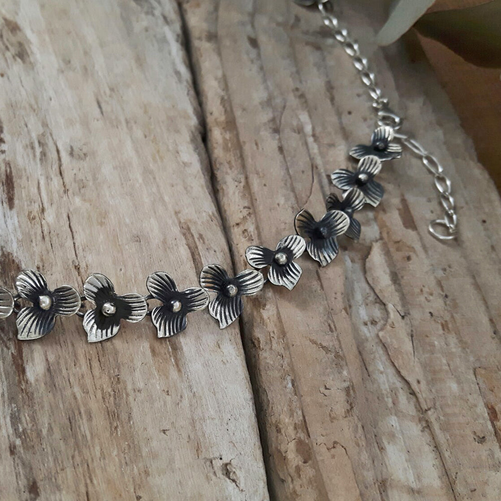 Viola Oxidised 32 Flower Necklace