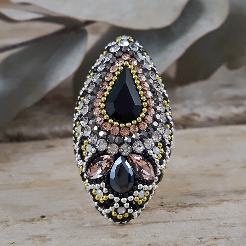 Allegra Onyx Elegance Adjustable Ring