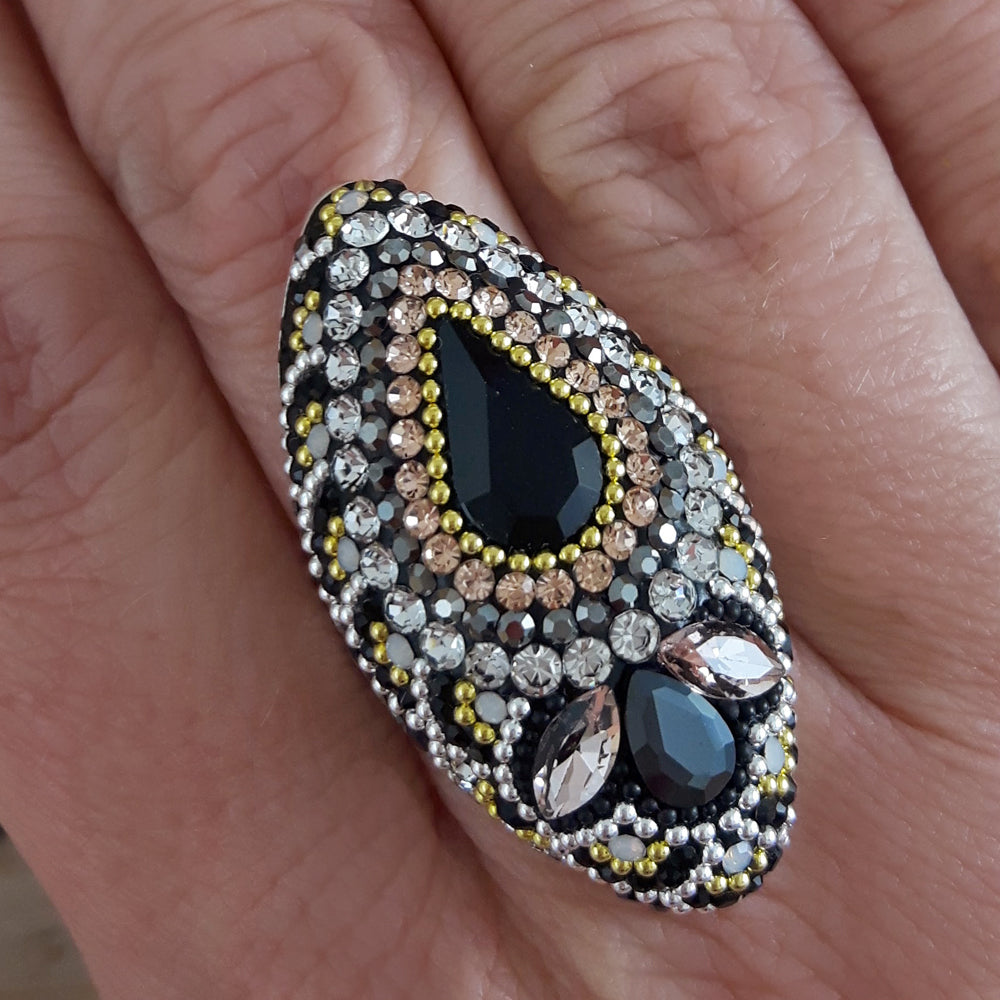 Allegra Onyx Elegance Adjustable Ring