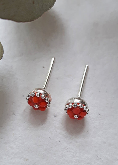 Allegra Coral Tiny Stud Earrings