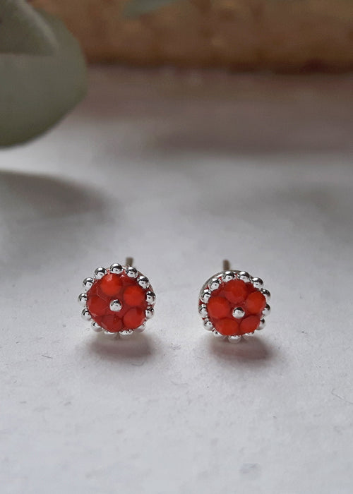 Allegra Coral Tiny Stud Earrings