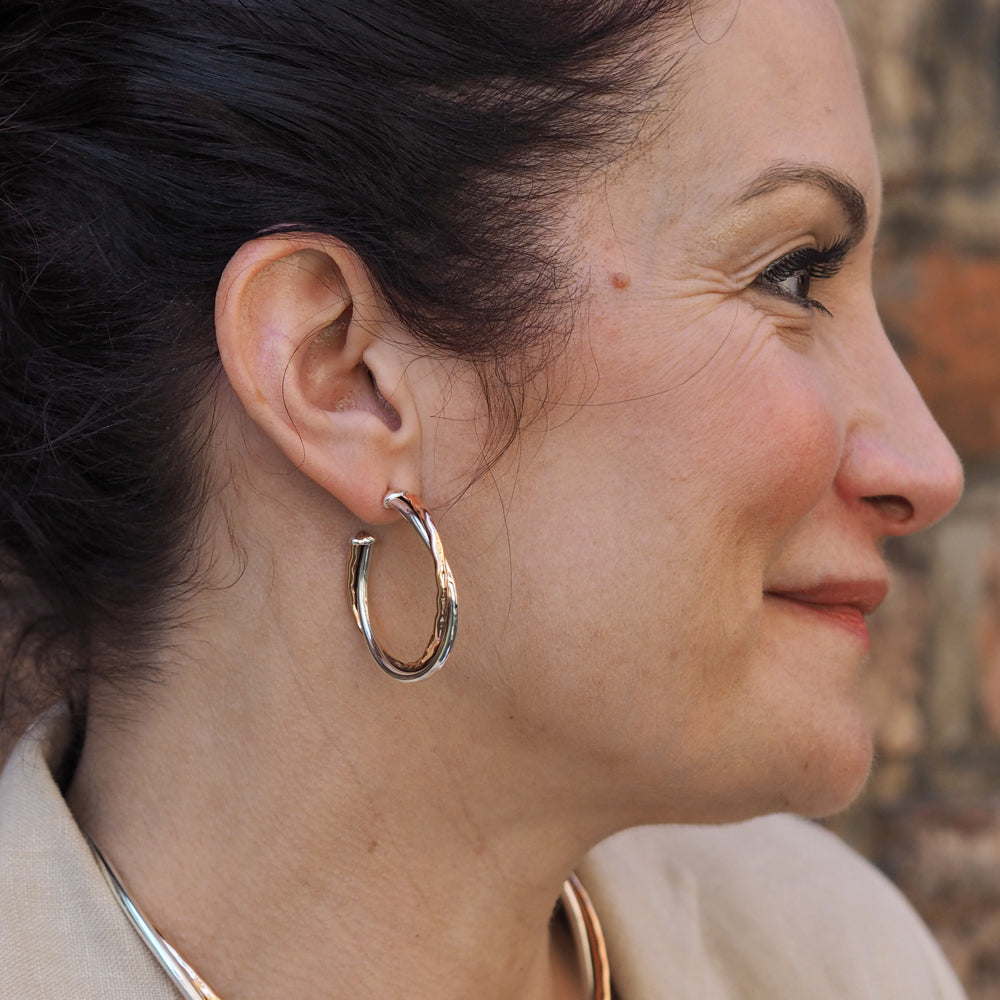 Duo Arista Copper/Silver Hoop Earrings