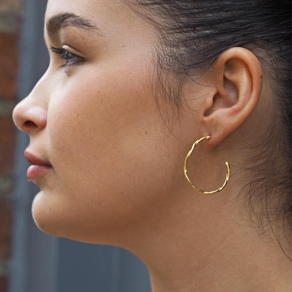 Lattice Hoop Single Strand Gold Earring