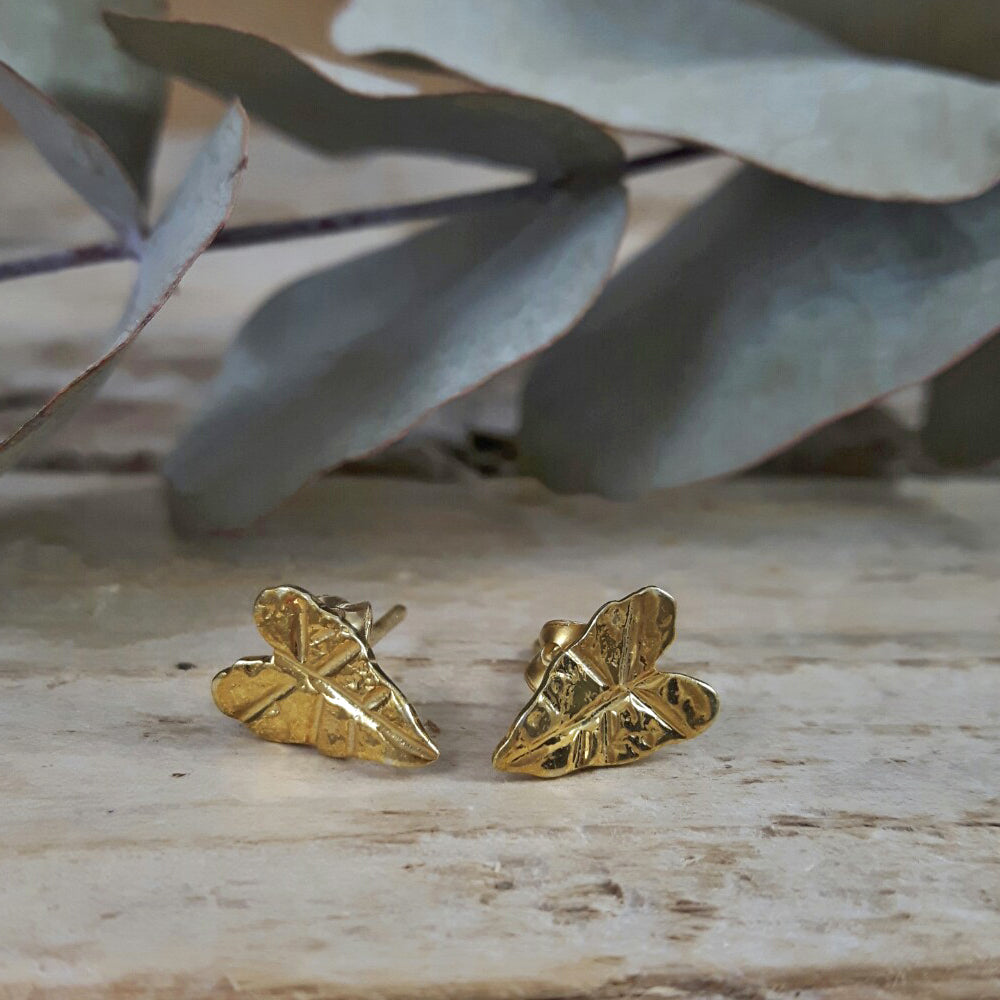 Foresta Mini Taro Leaf Gold Stud Earrings