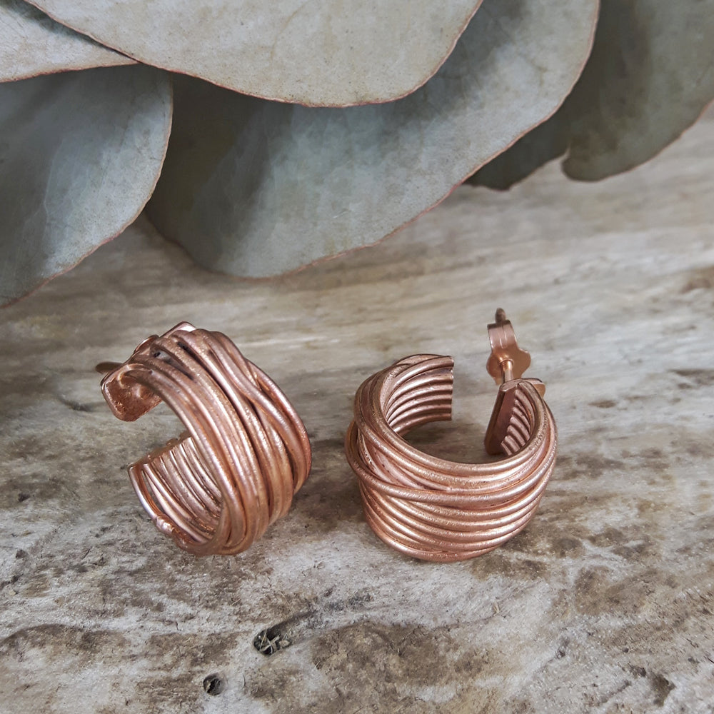 Lattice Wide Hoop Rose Gold Earrings