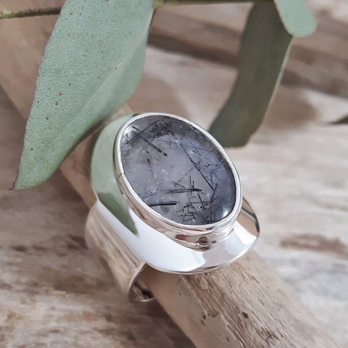 Monet Oval Rutilated Black Quartz Ring A