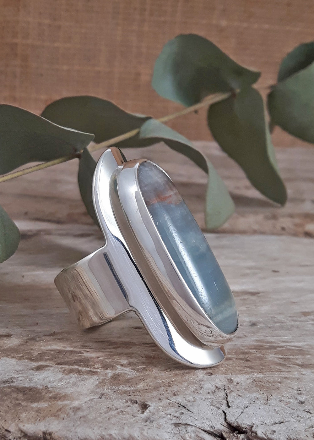 Monet Blue Calcite Oblong Medium Adjustable Ring