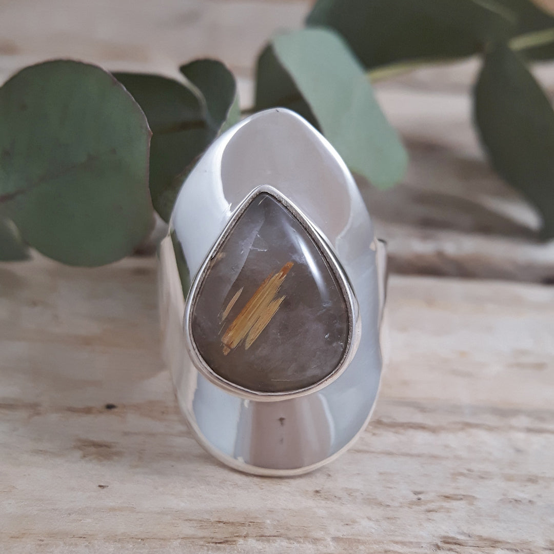 Monet Triangle Rutilated Gold Quartz Adjustable Ring