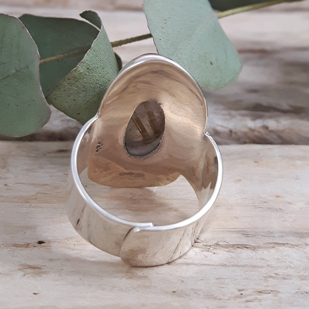 Monet Oval Rutilated Gold Quartz Adjustable Ring