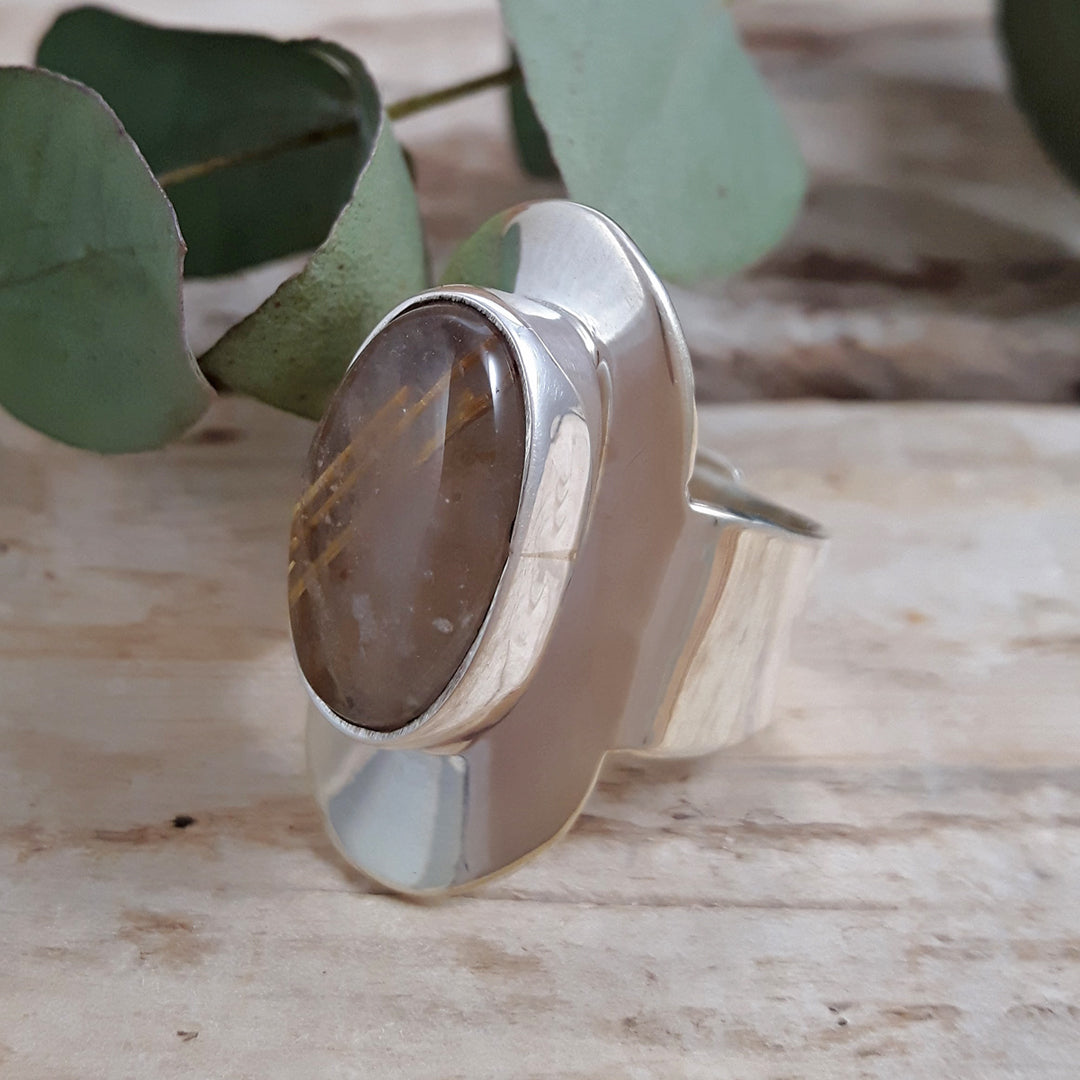 Monet Oval Rutilated Gold Quartz Adjustable Ring