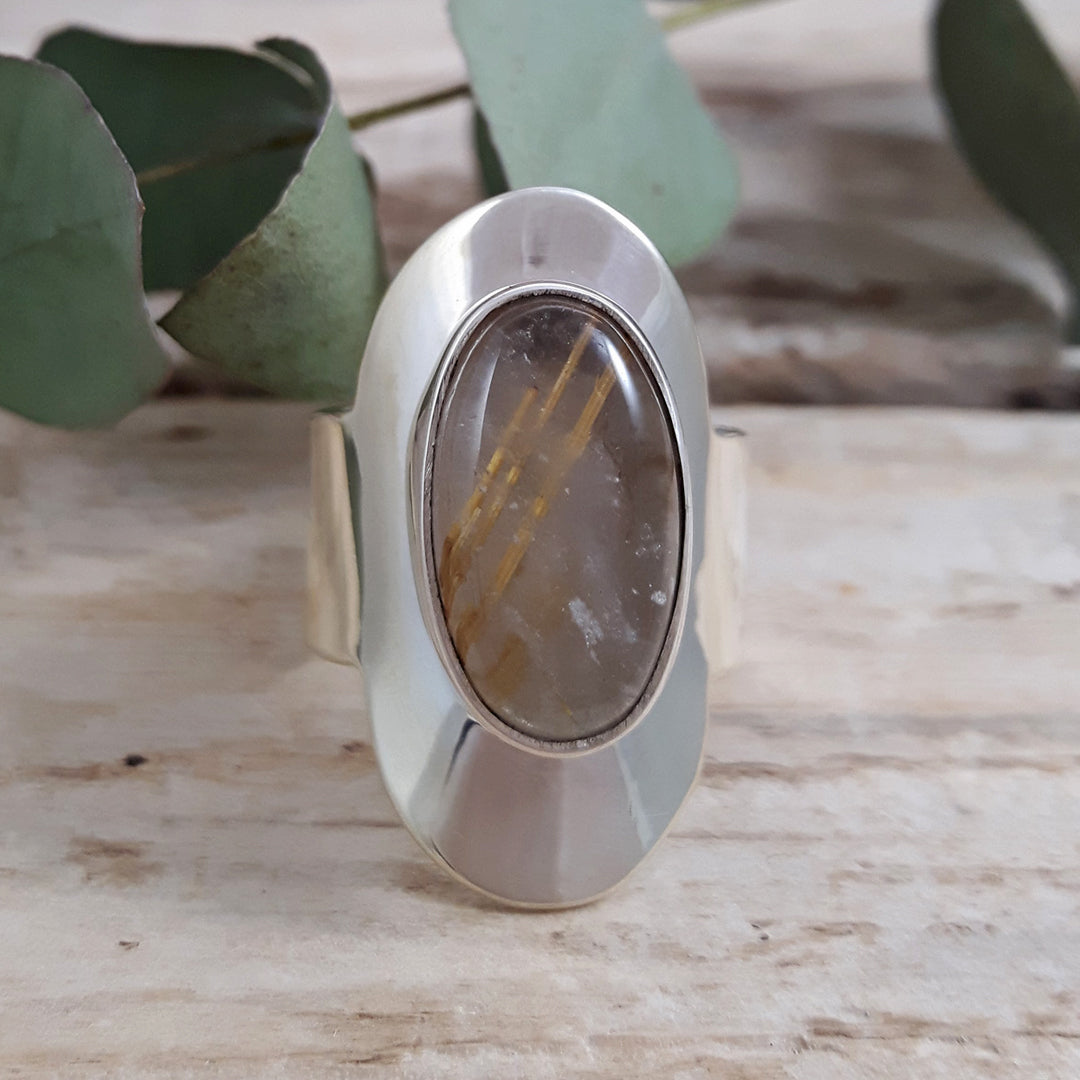 Monet Oval Rutilated Gold Quartz Adjustable Ring