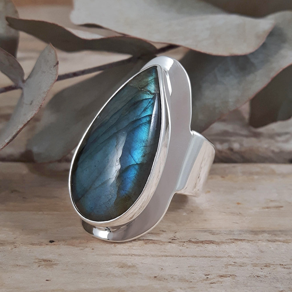 Monet Labradorite Teardrop XL01 Adjustable Ring A