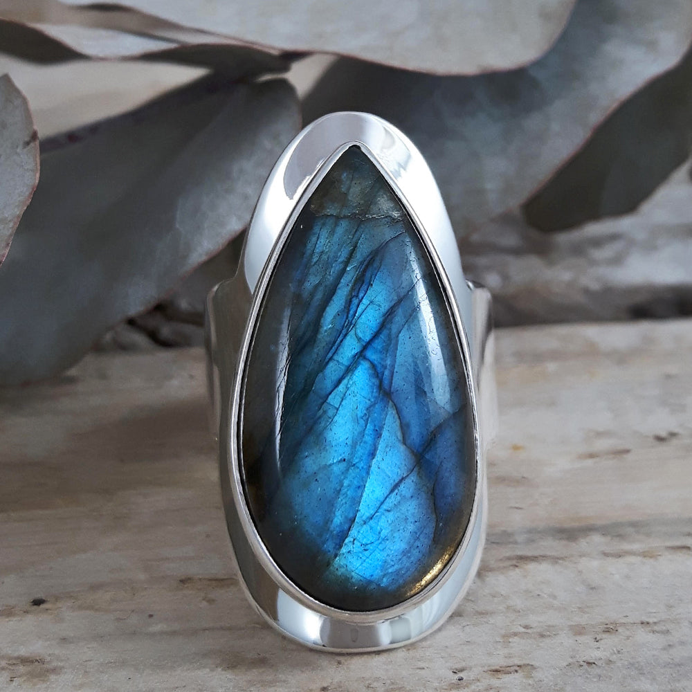 Monet Labradorite Teardrop XL01 Adjustable Ring A